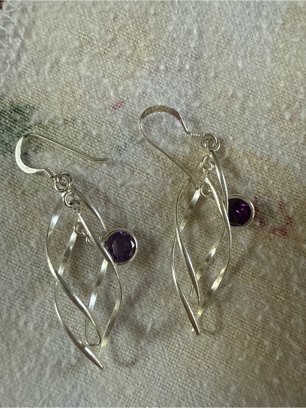 Sterling Silver Swirl Drop Earrings with Amethyst Accent
